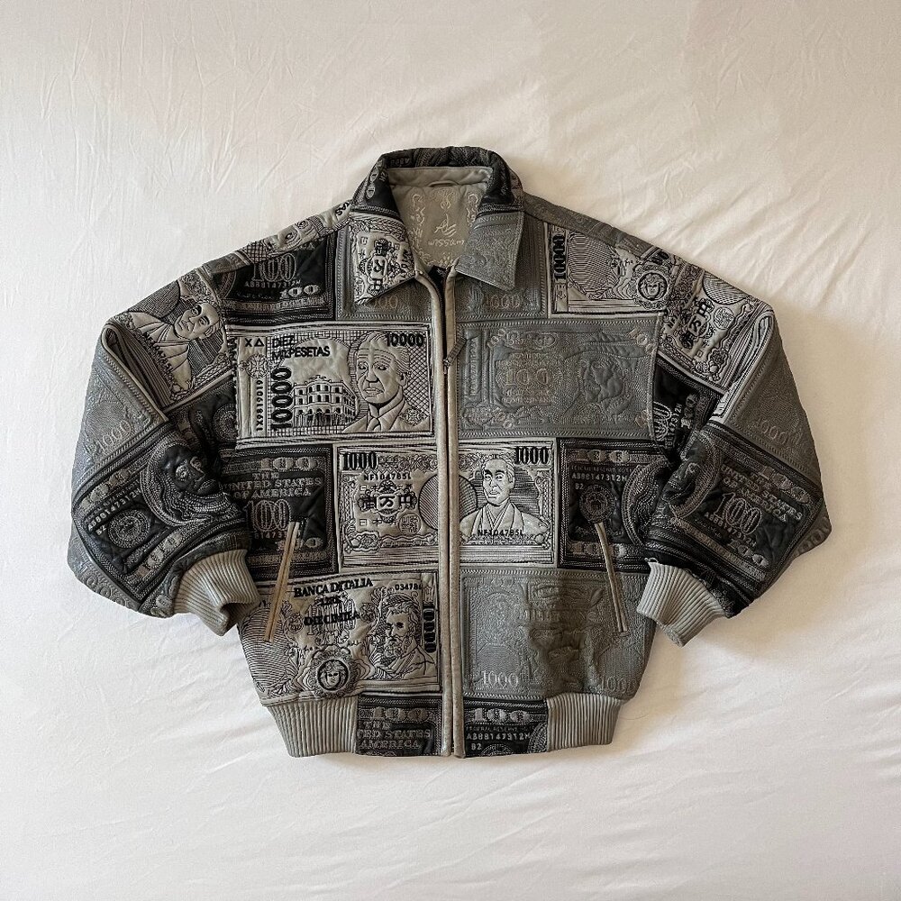 Al Wissam Genuine Leather Jacket Money Pattern